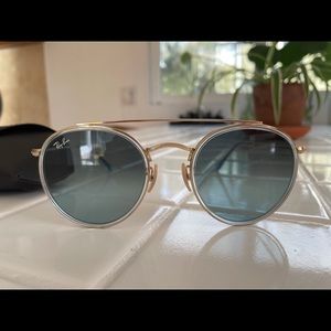 Ray-ban Round Double Bridge Sunglasses Gold & Blue